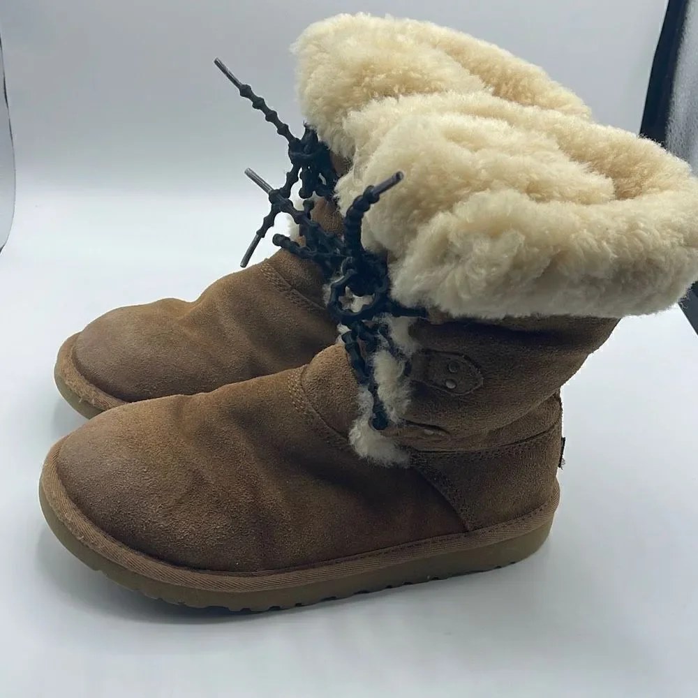 UGG Australia Girls Sheepskin Winter Boots Leather S/N 3285 Brown Size 5